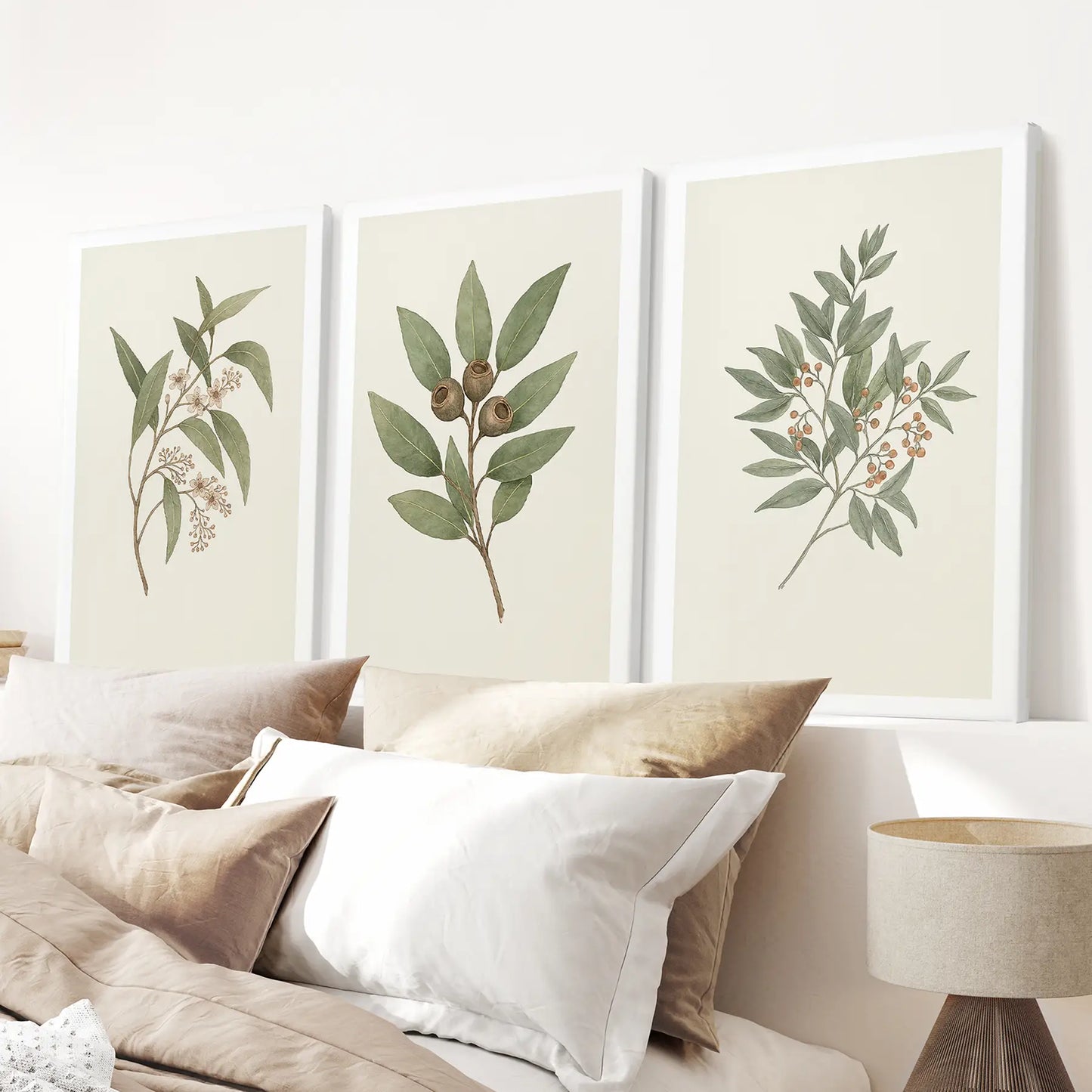 Vintage Neutral Botanical Gallery Wall Art Set of 3