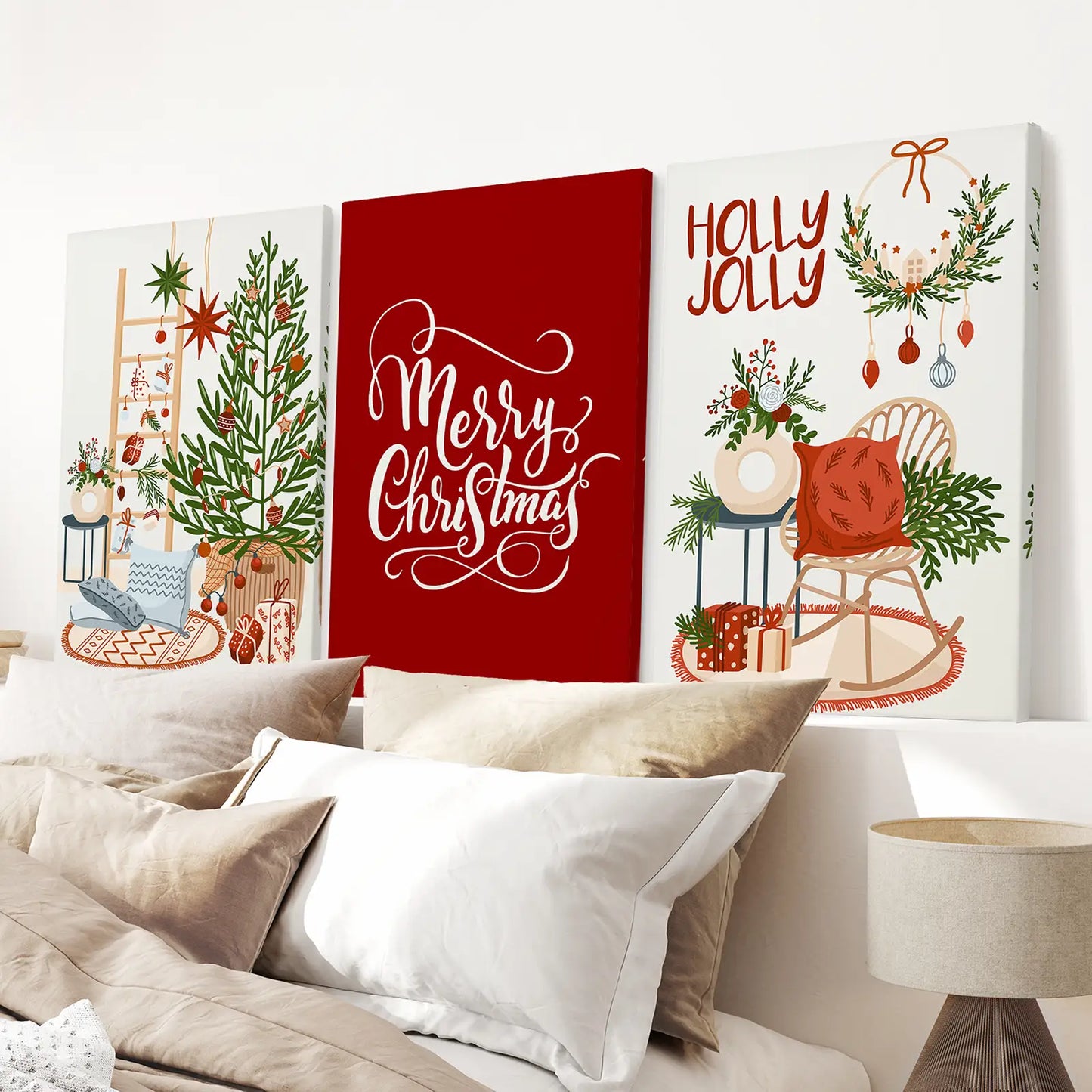 Winter Scene Christmas Wall Art Set of 3 Prints