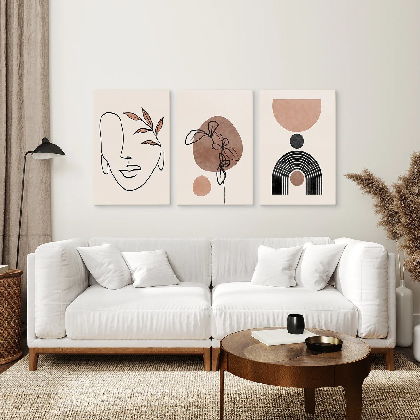 Boho Abstract Wall Art Set of 3, Earth Tone Triptych