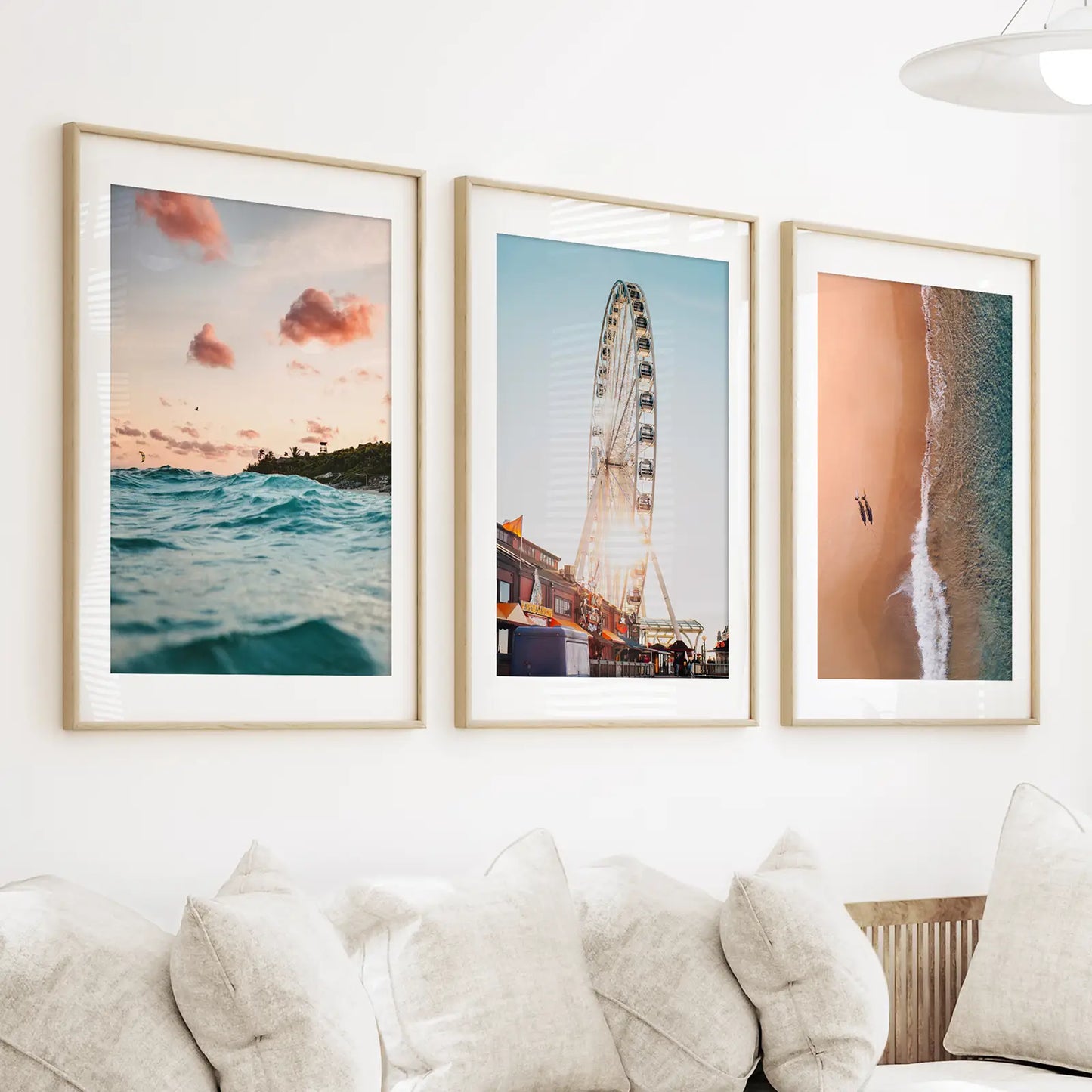 California Coastal Wall Art Set of 3. Ferris Wheel, Sunset