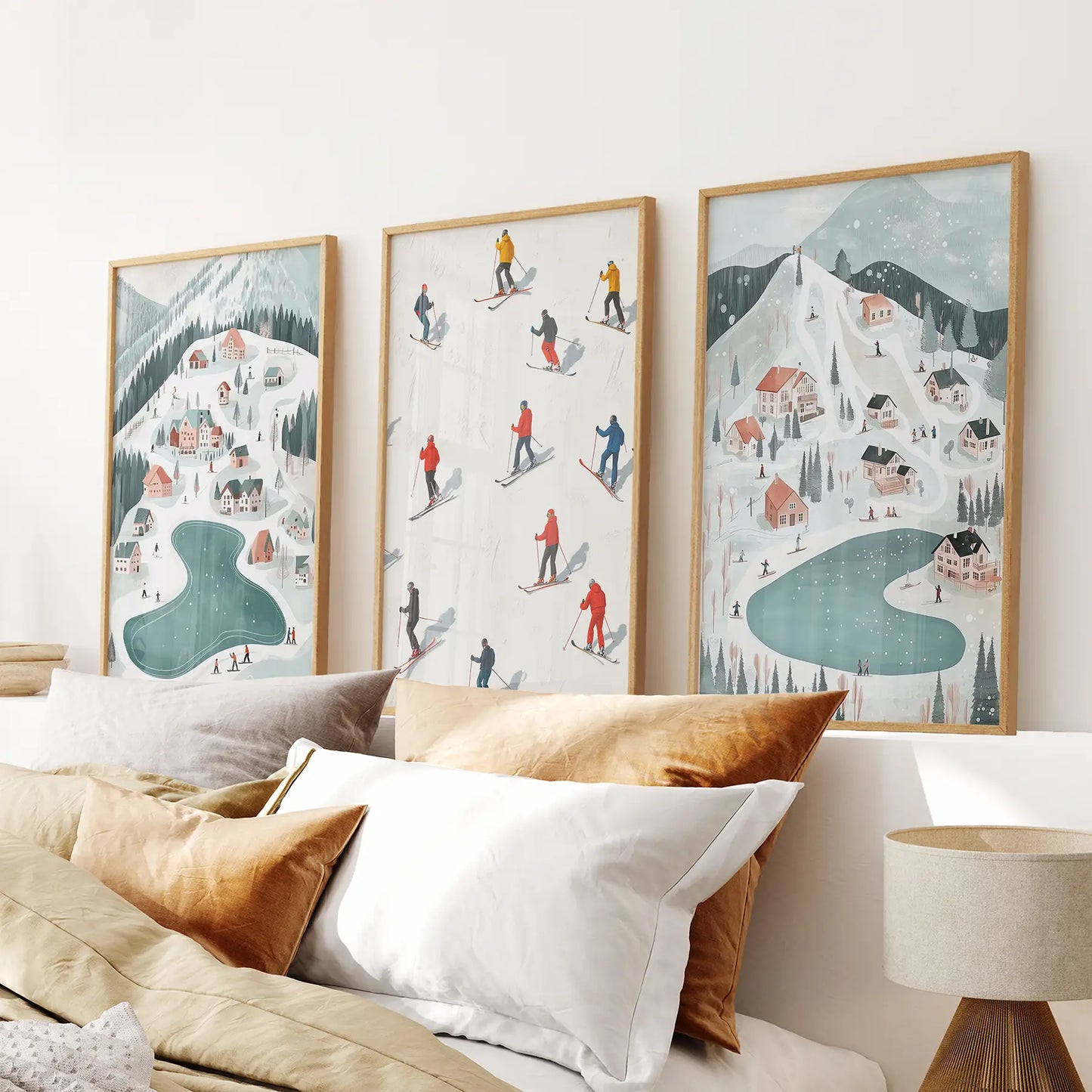 Christmas village holiday wall art print set