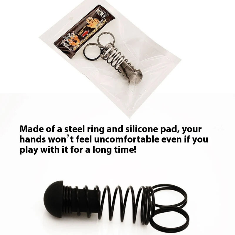 Finger strengthener showing steel and silicone construction for comfort