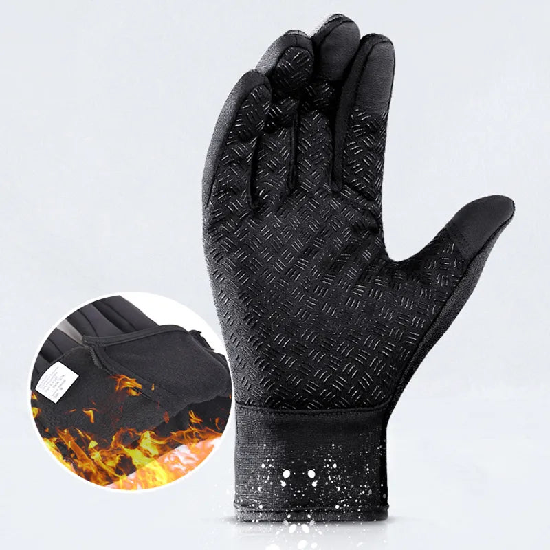 Fleece-lined thermal winter gloves with wrist zipper closure for riding