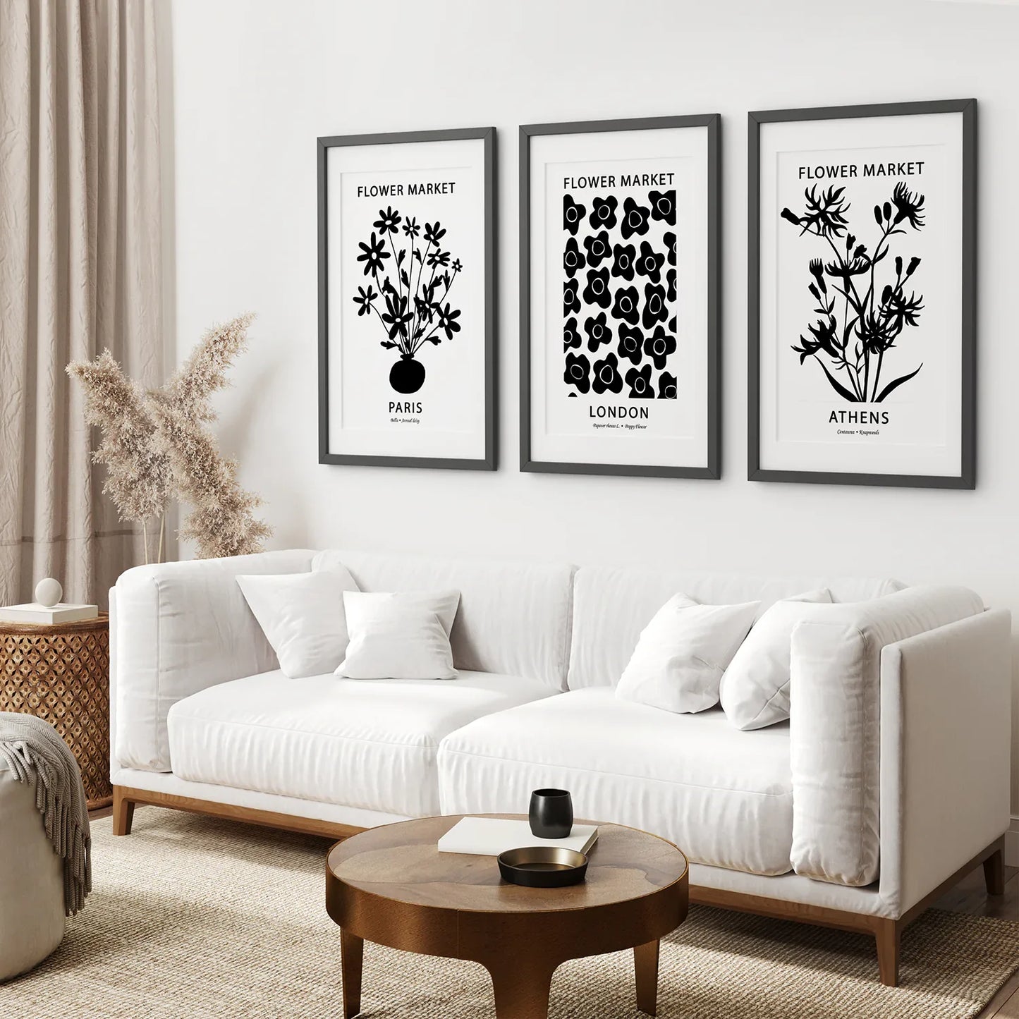 Flower Market Black and White Wall Art Set of 3