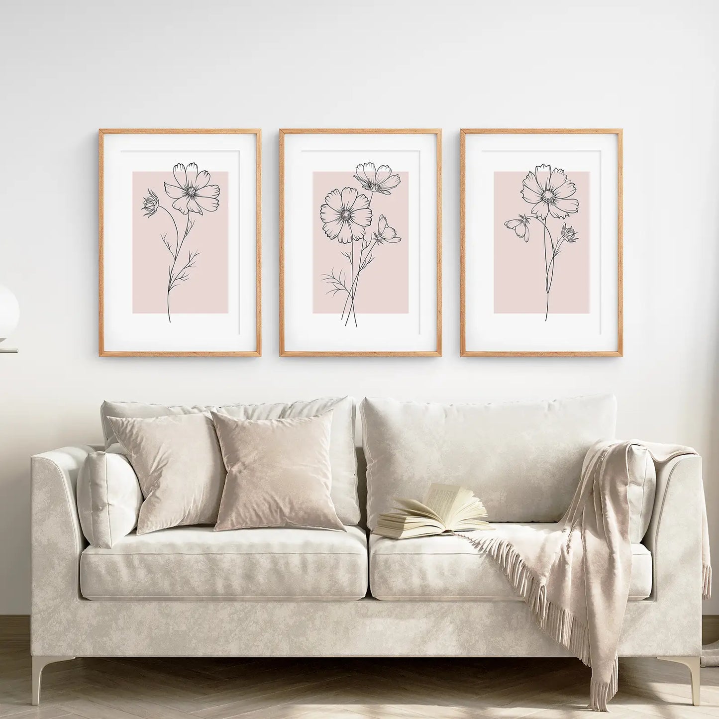 Pink Botanical Wall Art Set of 3 Modern Floral Prints
