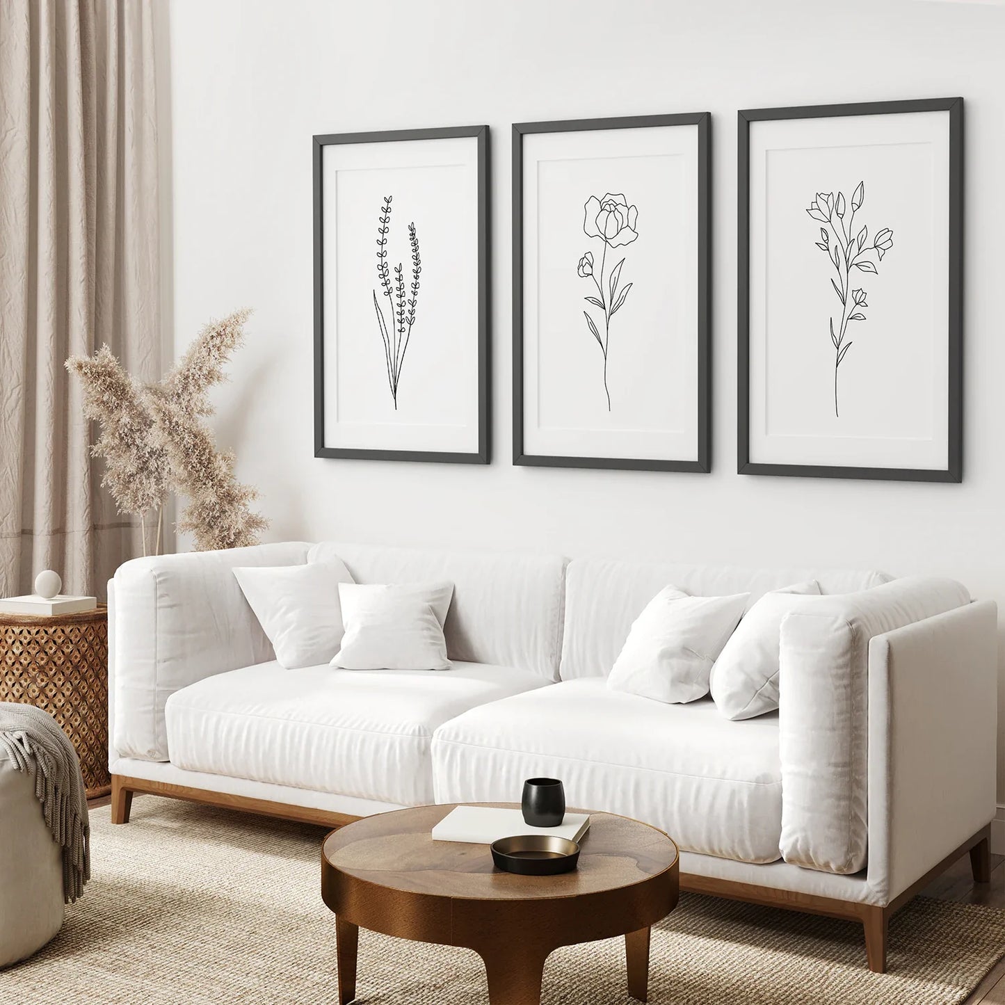 Minimalist Black and White Botanical Line Art Set of 3
