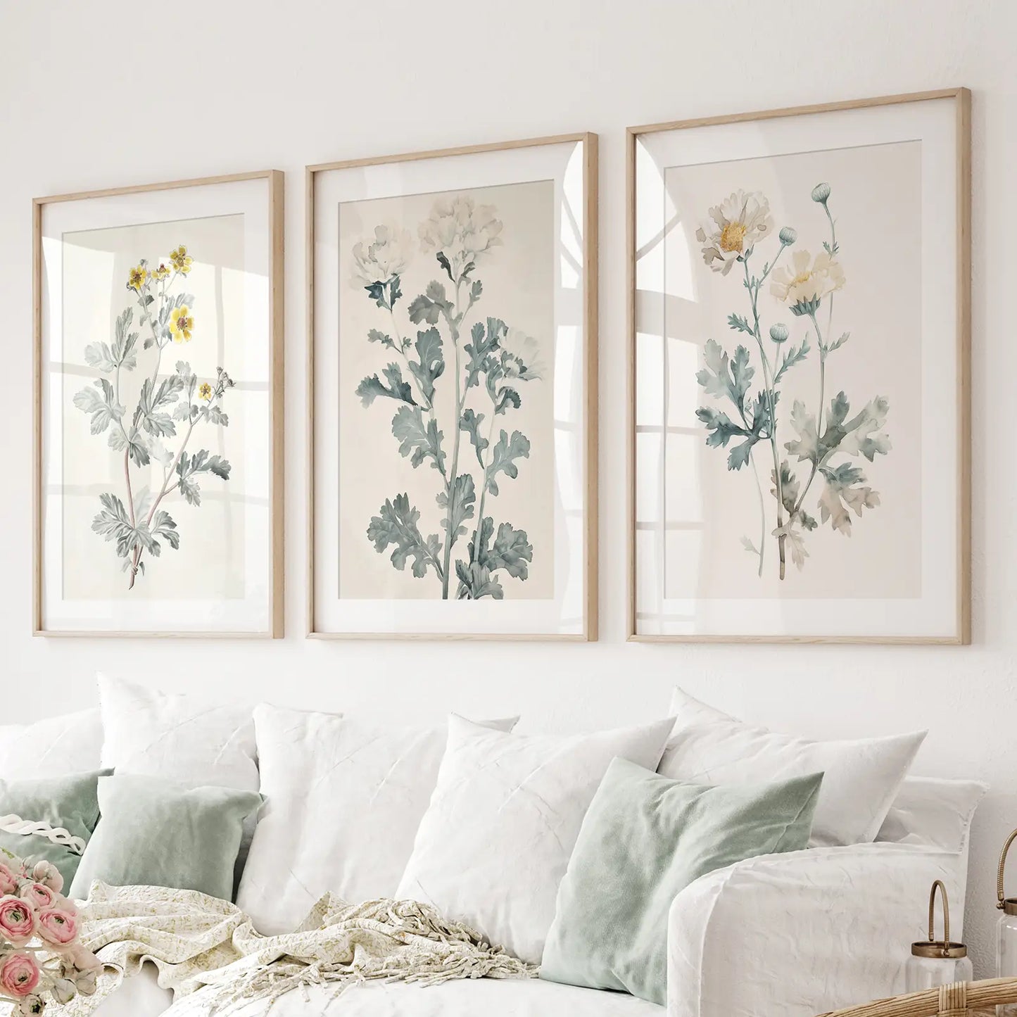 Meadow Flower Wall Art Set of 3 Watercolor Prints