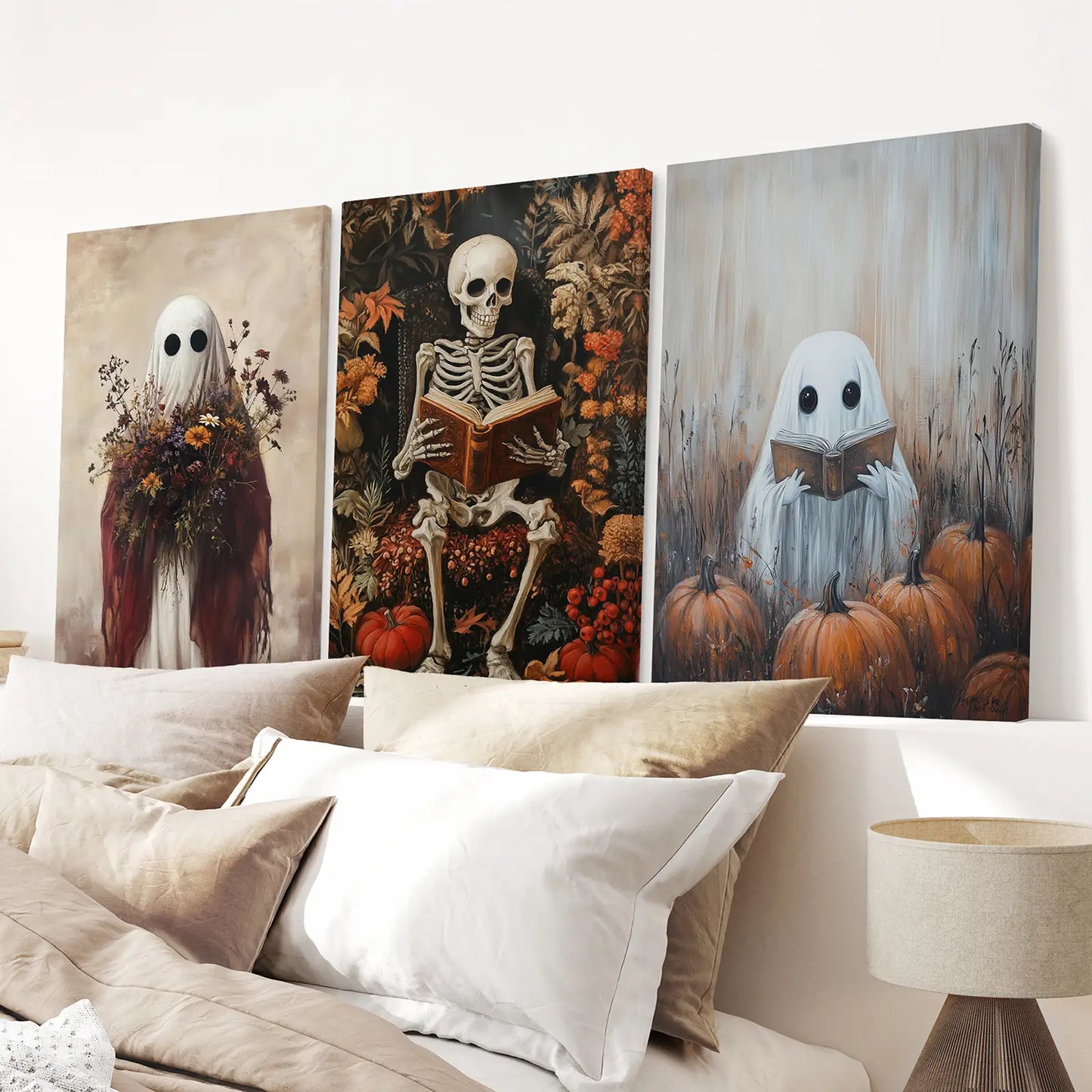 Halloween Skeleton Ghost Wall Art Set of 3 Prints