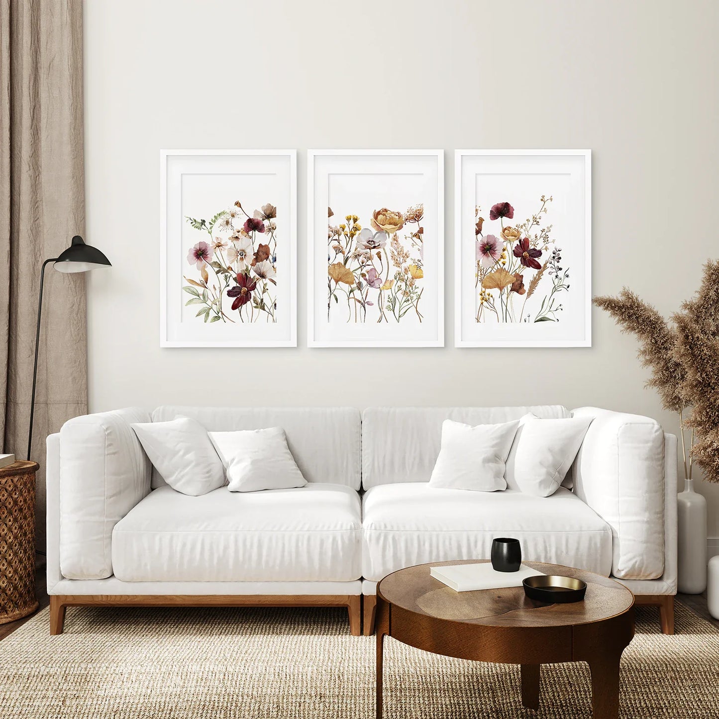 Brown Red Wildflower Wall Art Set of 3, Botanical Prints