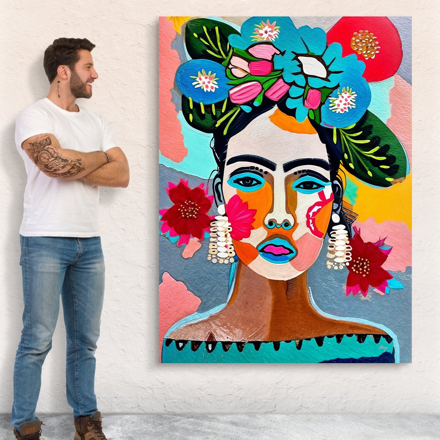 Floral Muse III Portrait with Flowers Canvas Wall Art