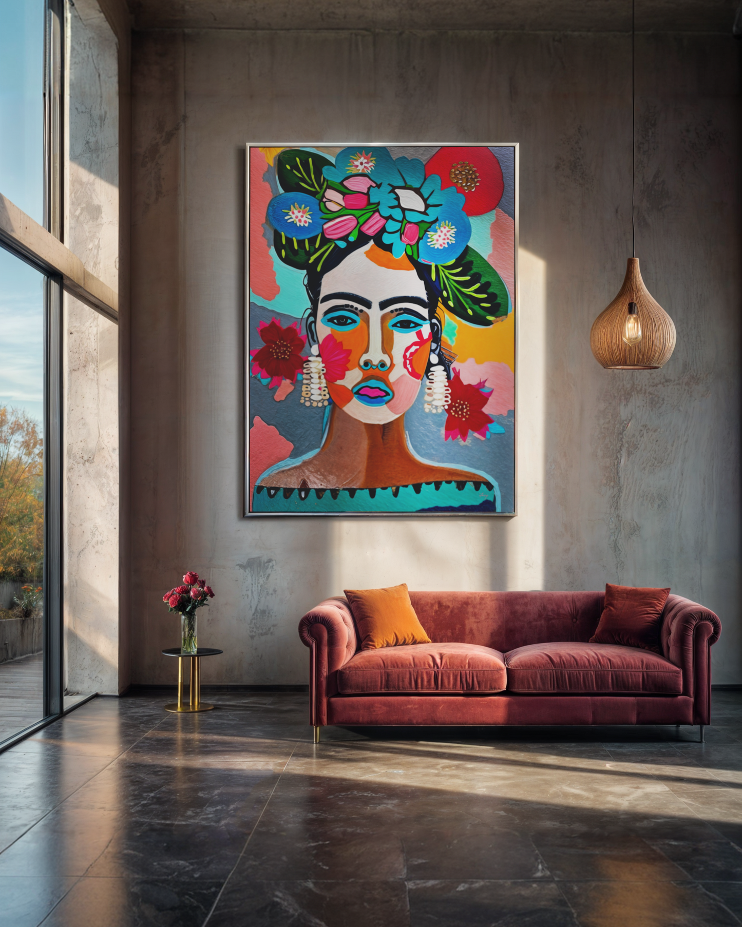 Floral Muse III Portrait with Flowers Canvas Wall Art