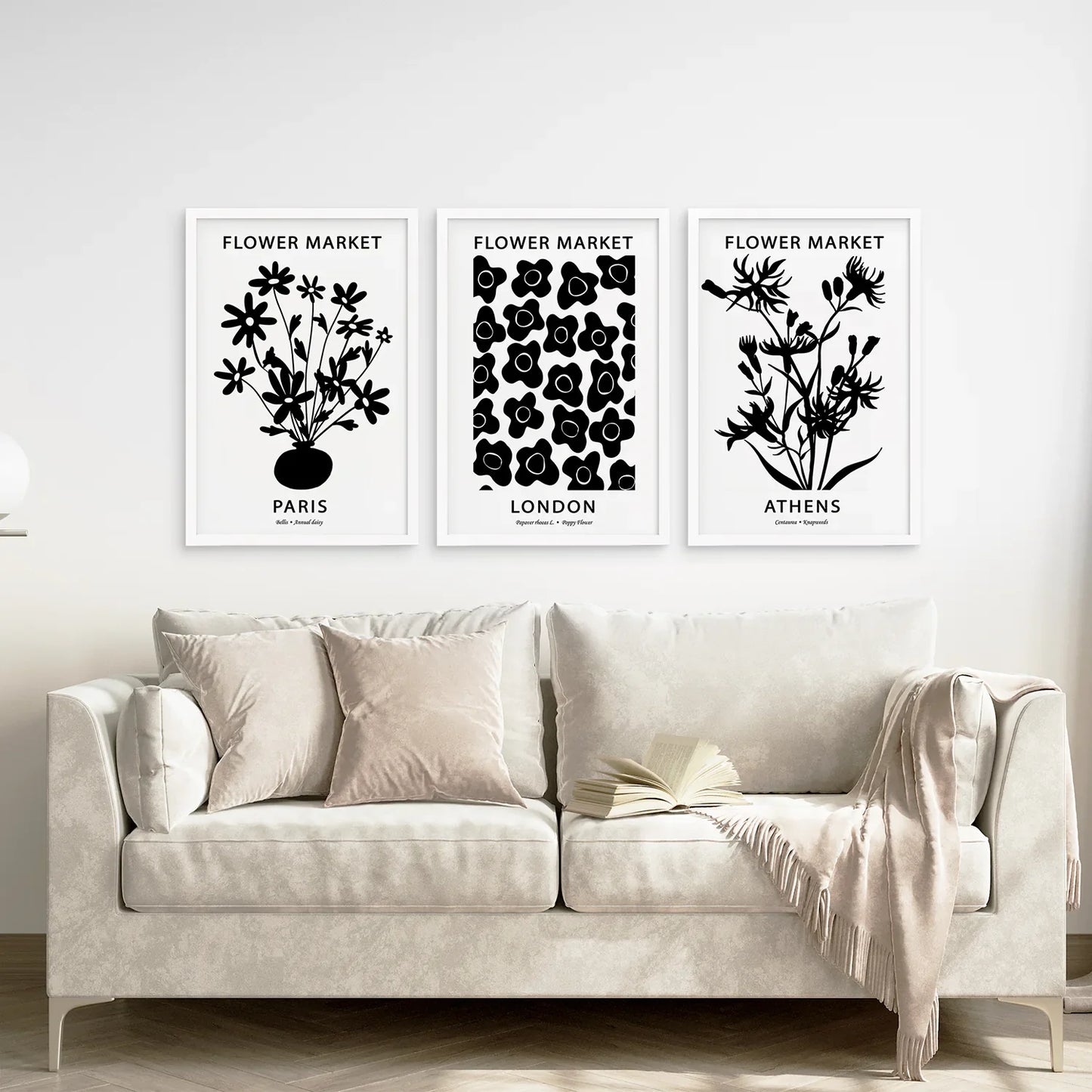 Flower Market Black and White Wall Art Set of 3