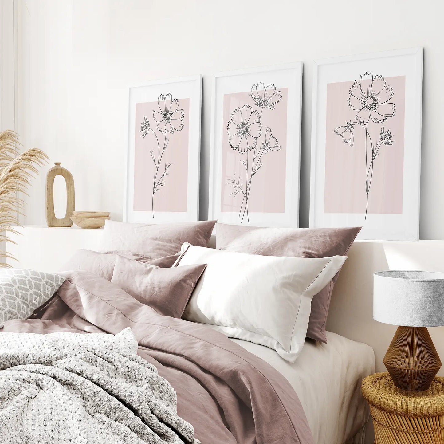 Pink Botanical Wall Art Set of 3 Modern Floral Prints