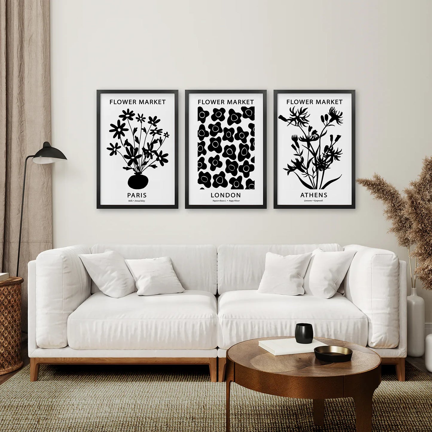 Flower Market Black and White Wall Art Set of 3