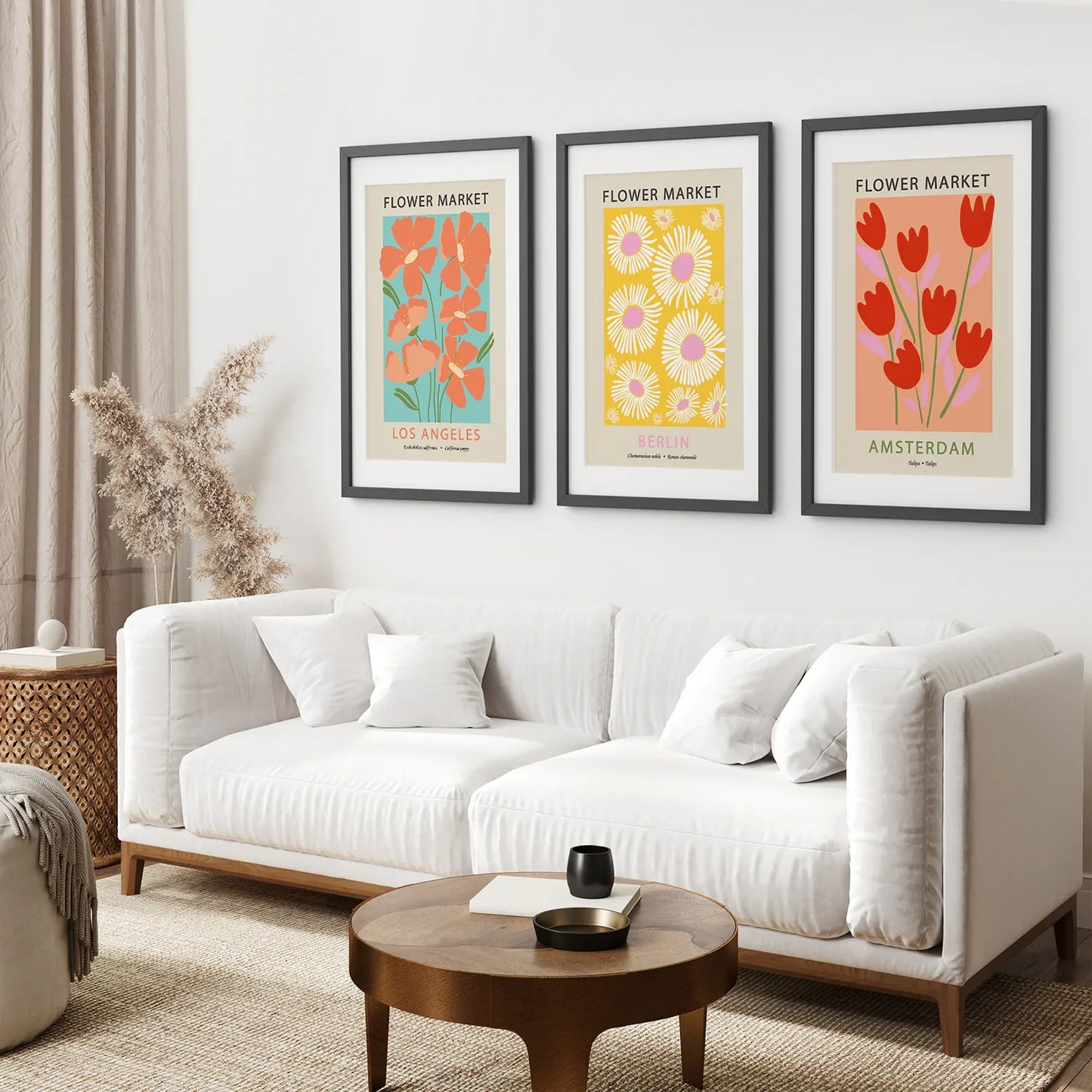 Botanical Boho Wall Art Set of 3, Flower Market Prints