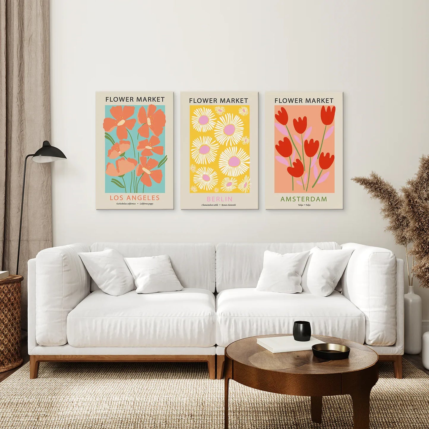 Botanical Boho Wall Art Set of 3, Flower Market Prints