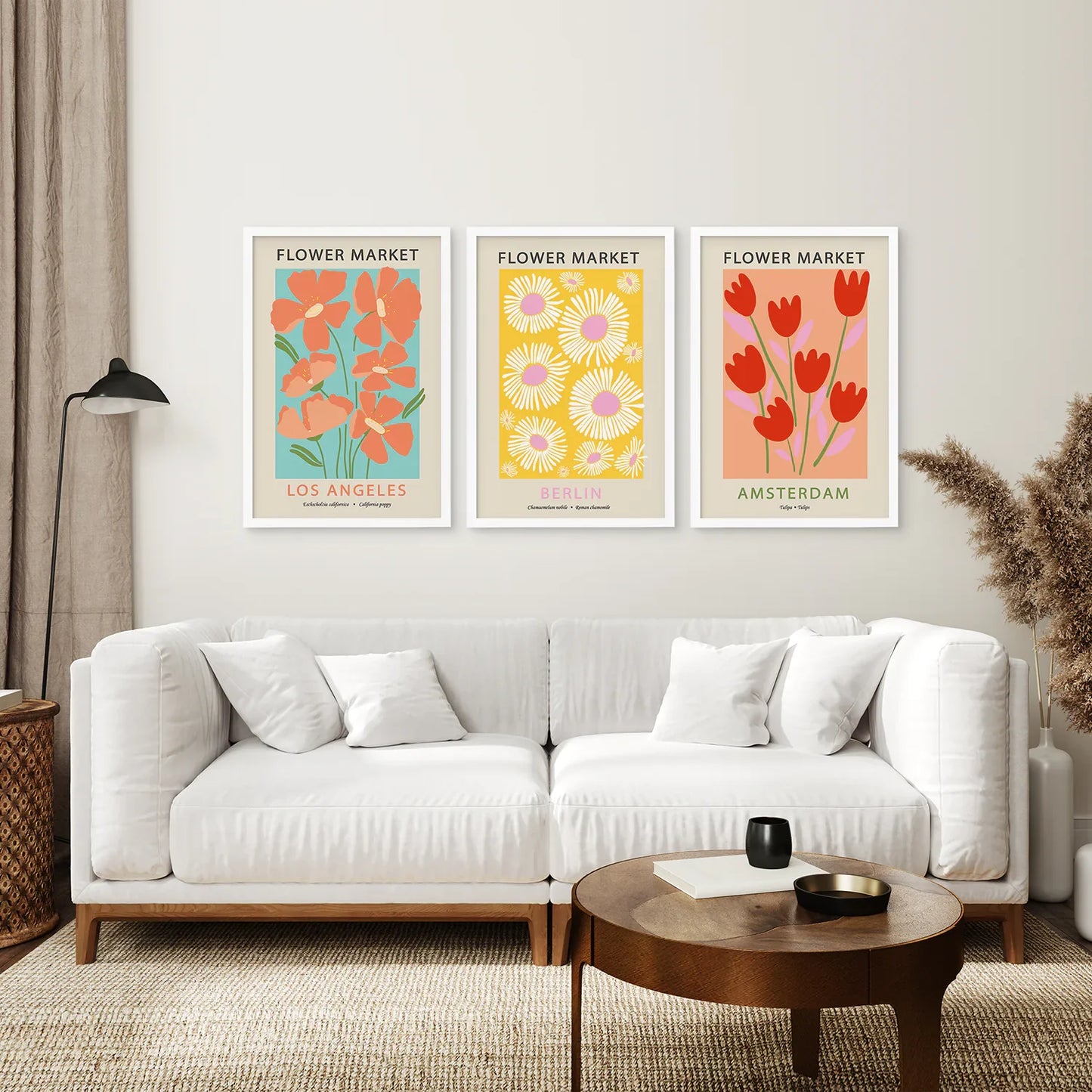 Botanical Boho Wall Art Set of 3, Flower Market Prints