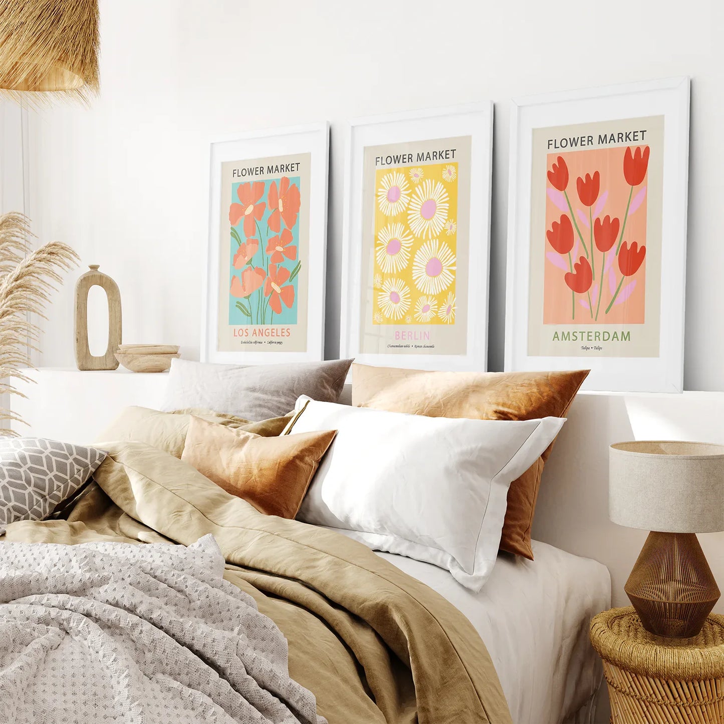 Botanical Boho Wall Art Set of 3, Flower Market Prints