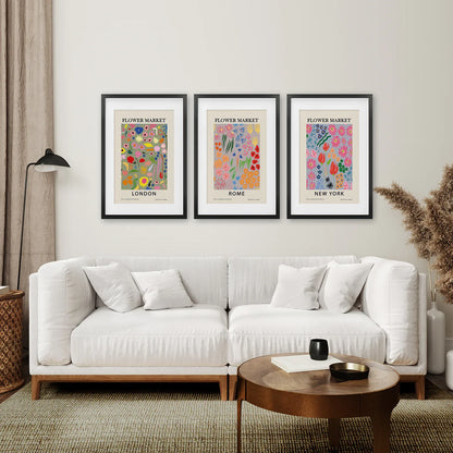 Flower Market Wall Art Set of 3, Boho New York London Rome