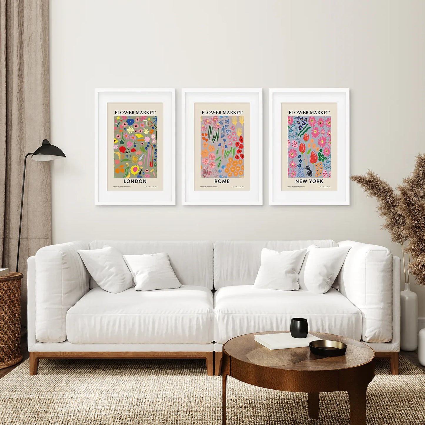 Flower Market Wall Art Set of 3, Boho New York London Rome