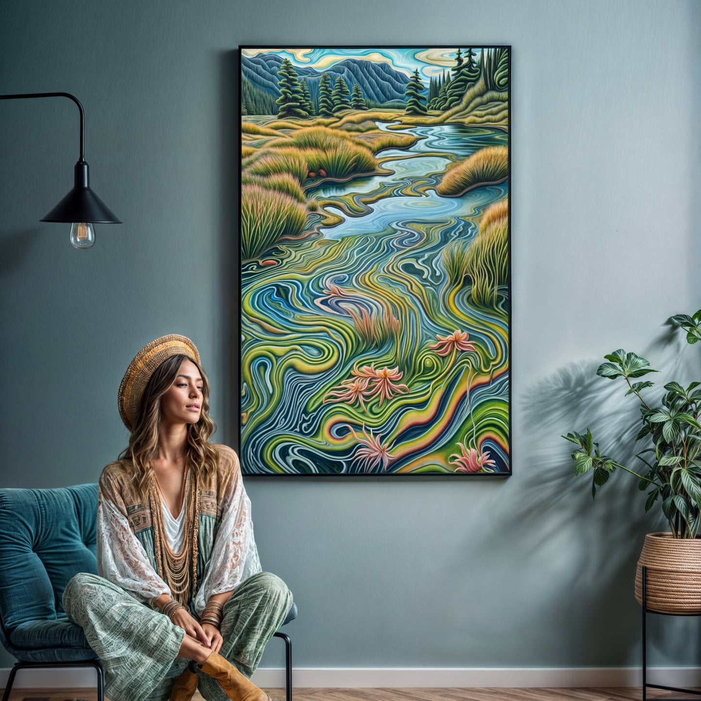 Flowing Serenity River Landscape Canvas Wall Art