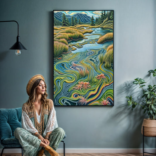 Flowing Serenity River Landscape Canvas Wall Art