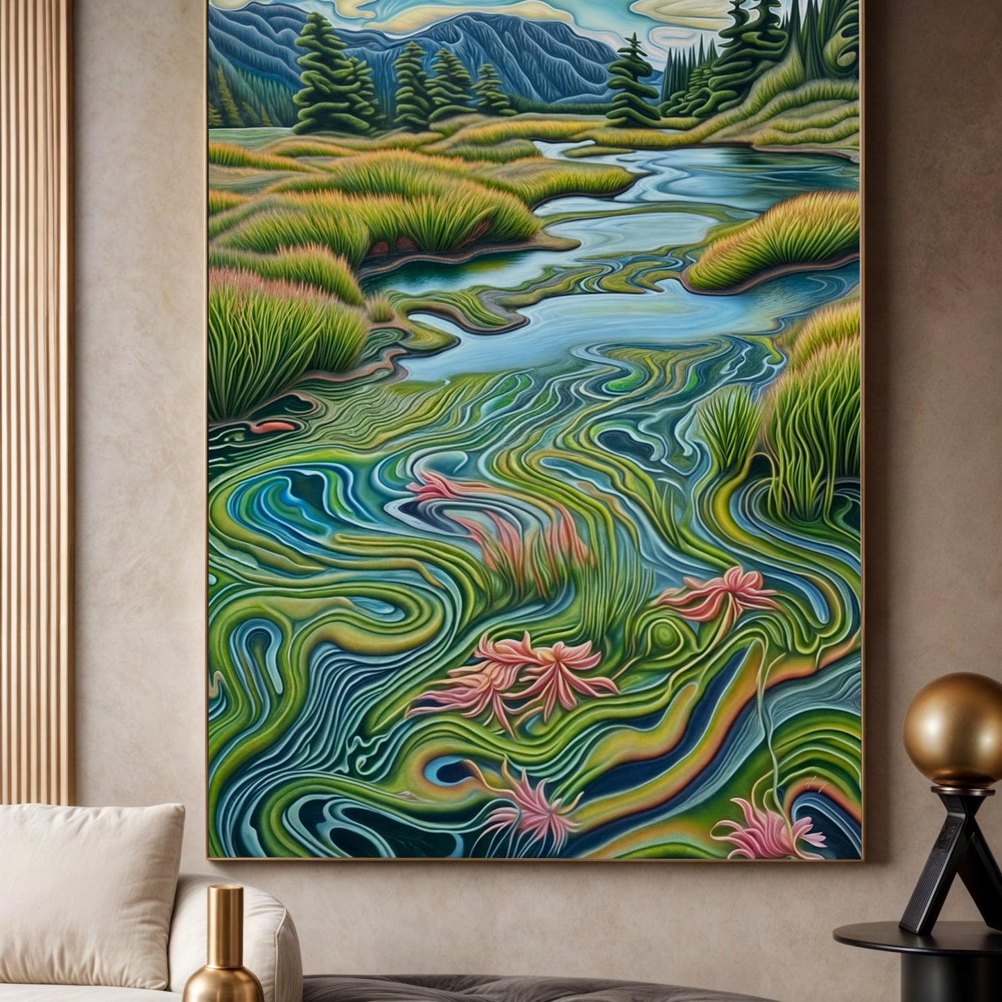 Flowing Serenity River Landscape Canvas Wall Art