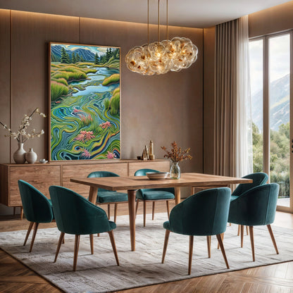Flowing Serenity River Landscape Canvas Wall Art
