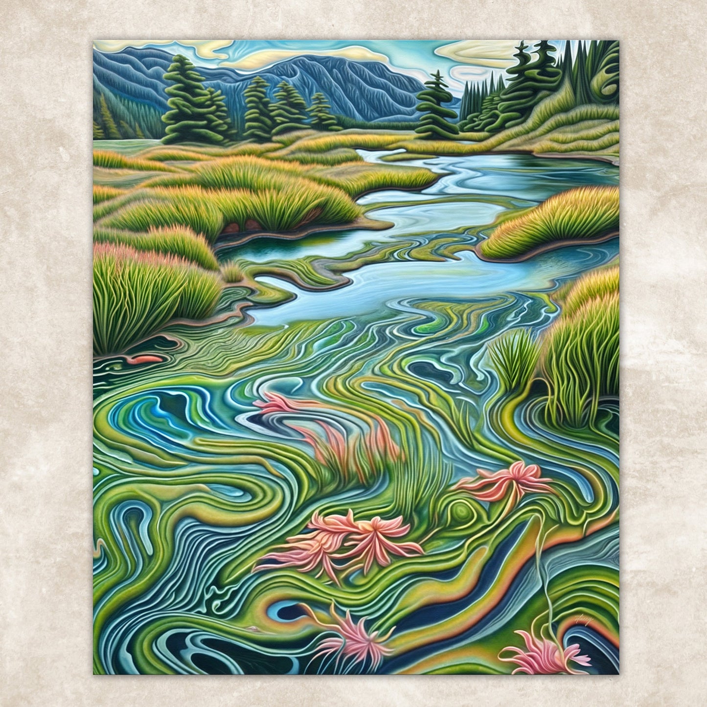 Flowing Serenity River Landscape Canvas Wall Art