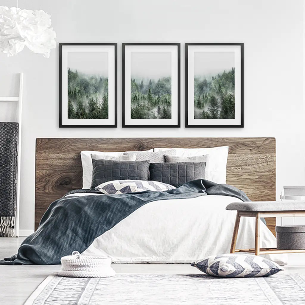 Misty Mountain Forest Wall Art, Green 3 Piece Set
