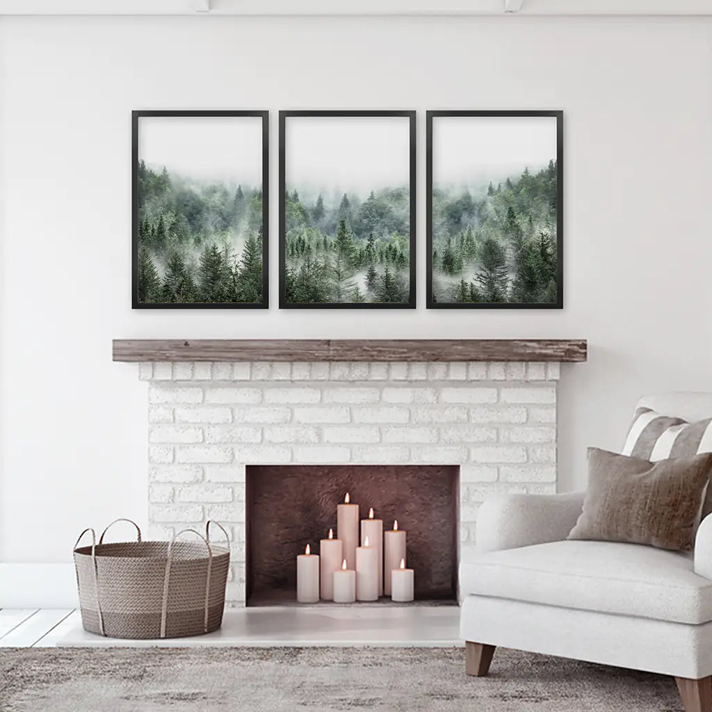 Misty Mountain Forest Wall Art, Green 3 Piece Set