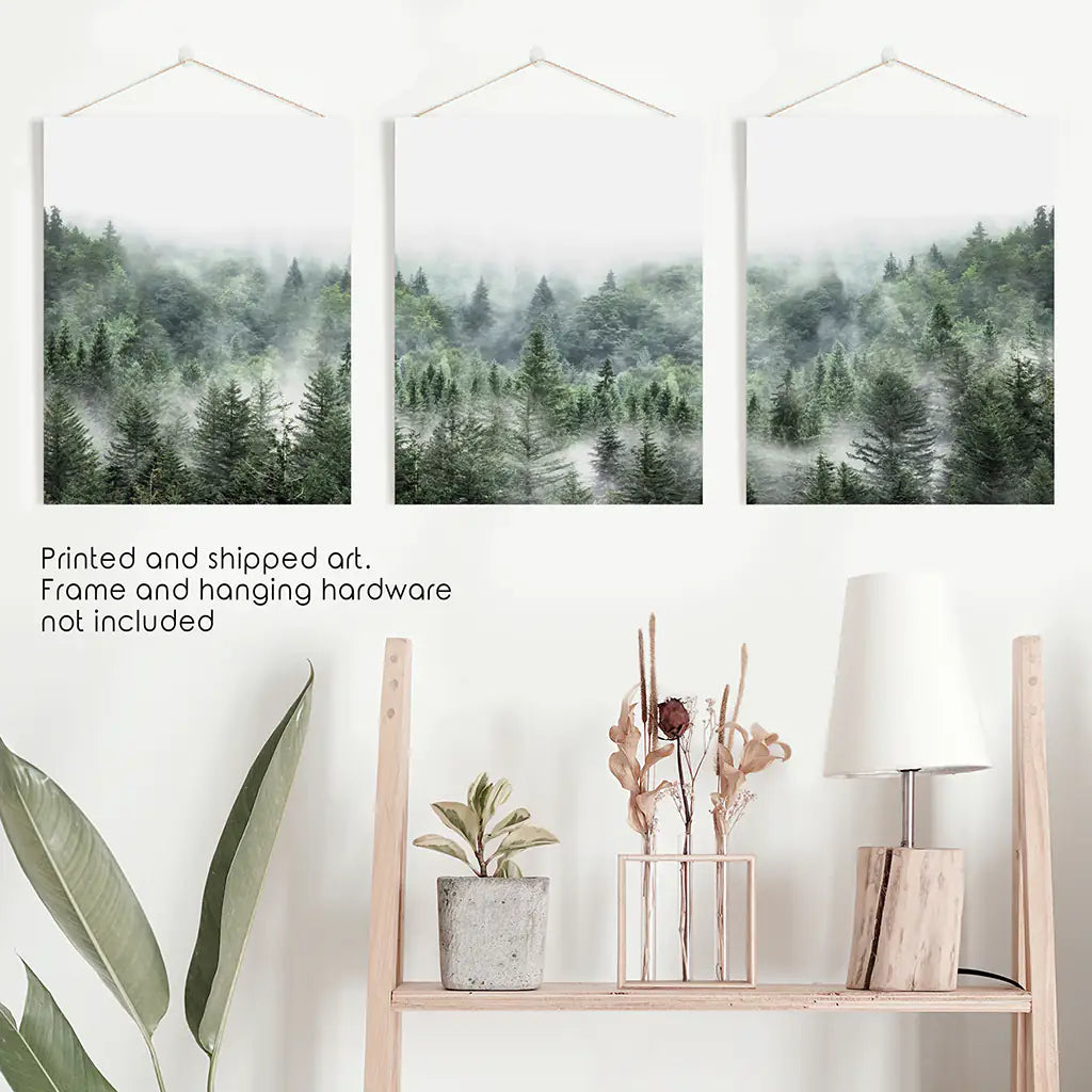 Misty Mountain Forest Wall Art, Green 3 Piece Set