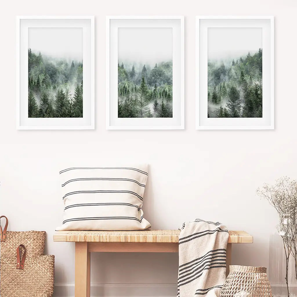 Misty Mountain Forest Wall Art, Green 3 Piece Set