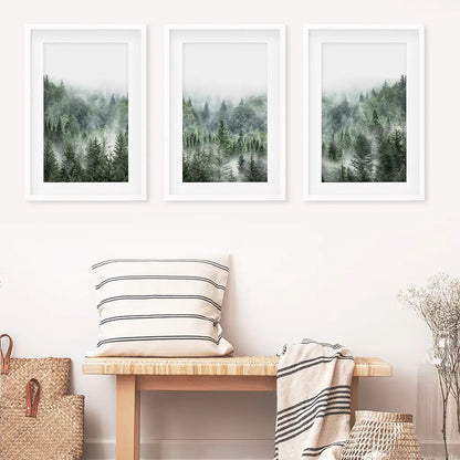 Misty Mountain Forest Wall Art, Green 3 Piece Set