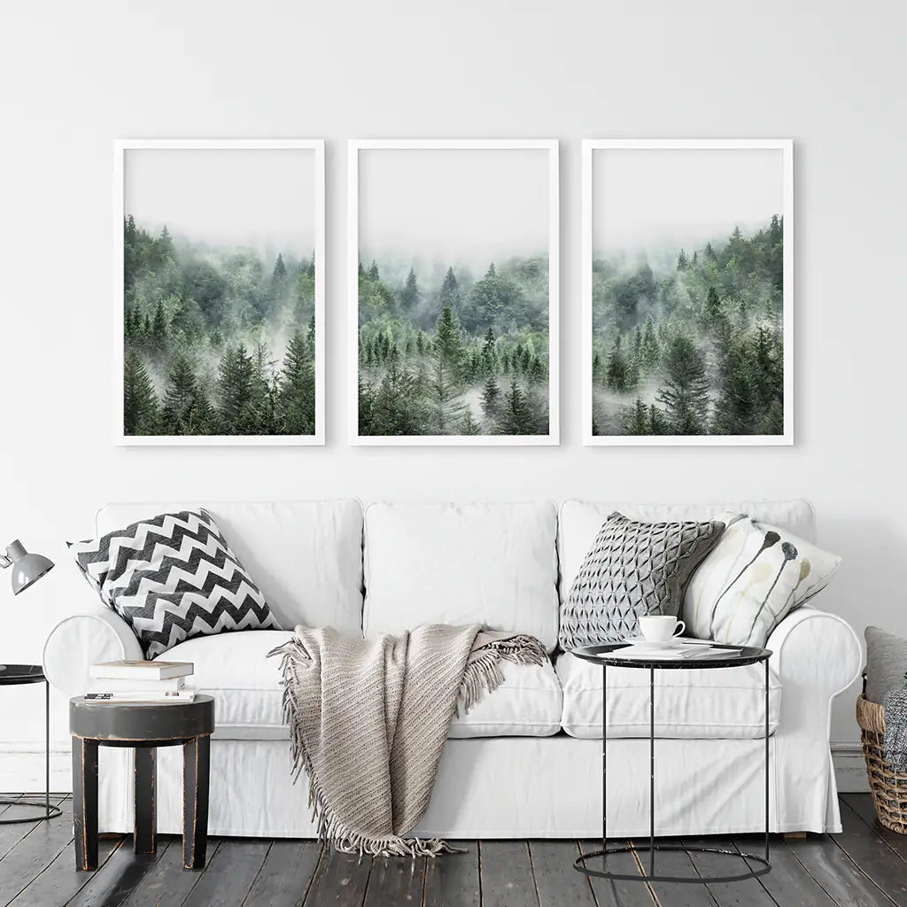 Misty Mountain Forest Wall Art, Green 3 Piece Set