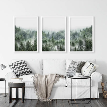 Misty Mountain Forest Wall Art, Green 3 Piece Set
