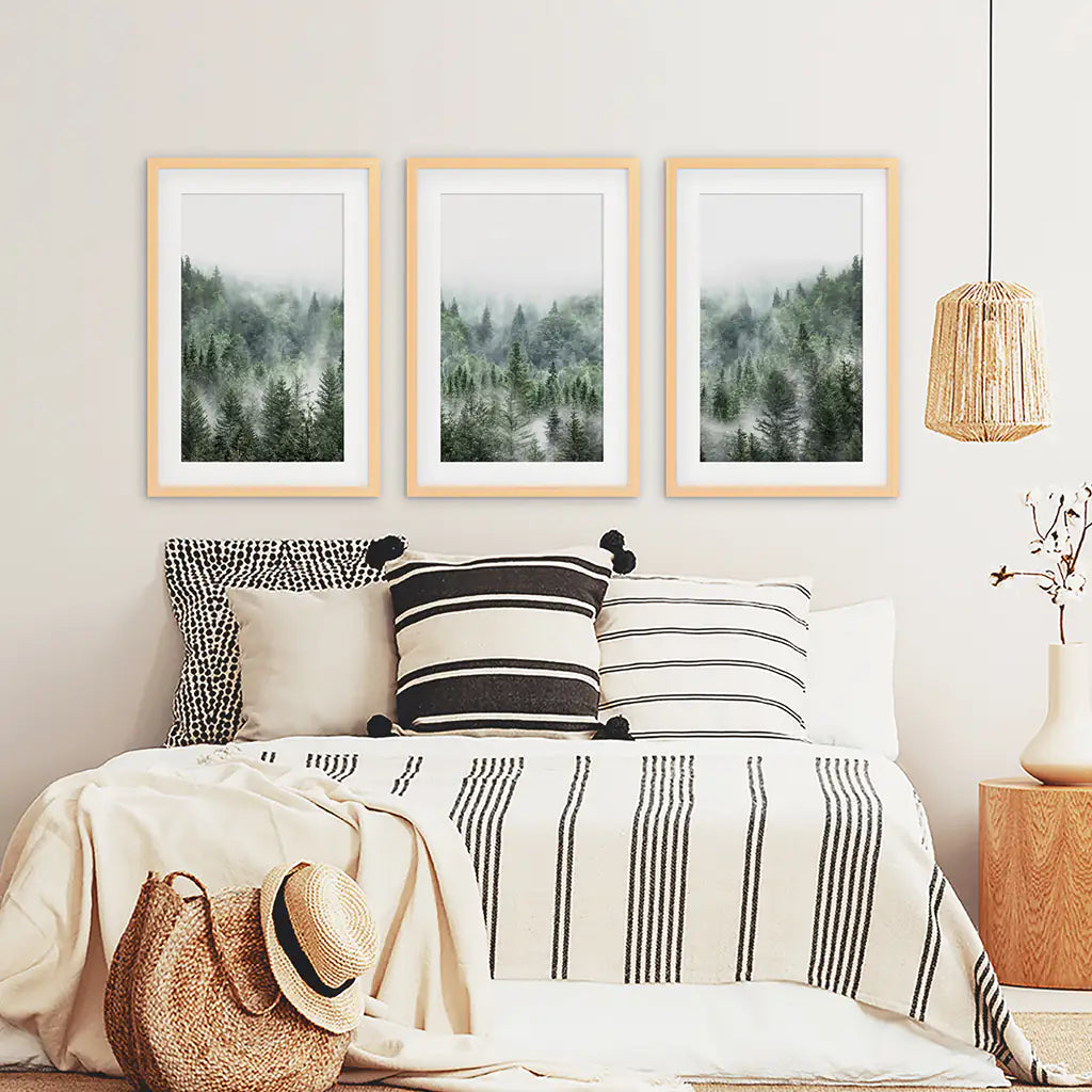 Misty Mountain Forest Wall Art, Green 3 Piece Set