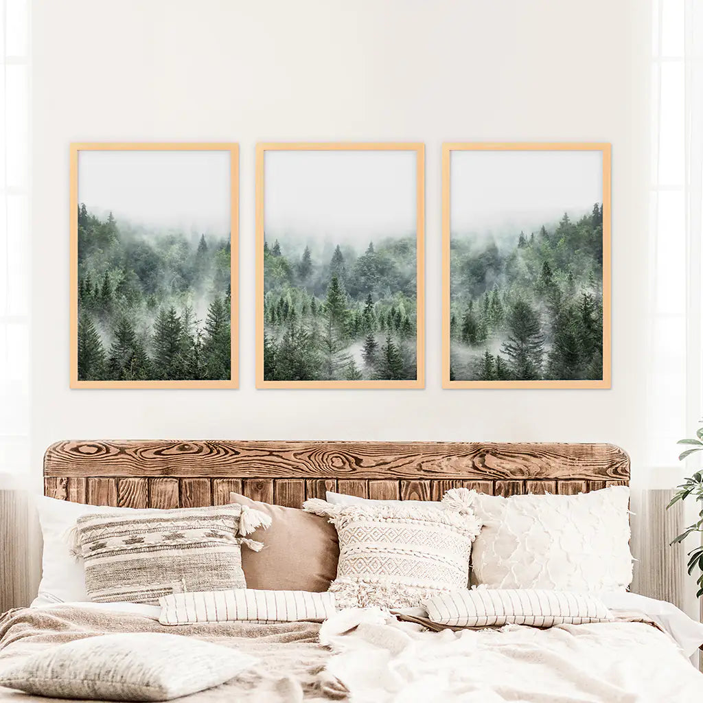 Misty Mountain Forest Wall Art, Green 3 Piece Set