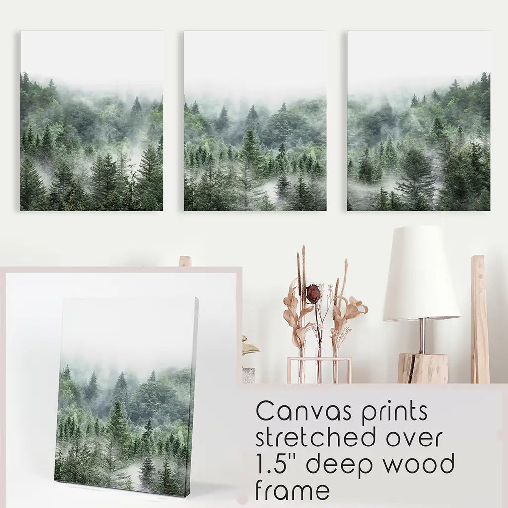 Misty Mountain Forest Wall Art, Green 3 Piece Set