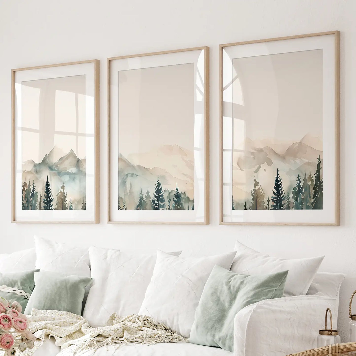 Minimal Mountain Forest Nature Wall Art Set of 3