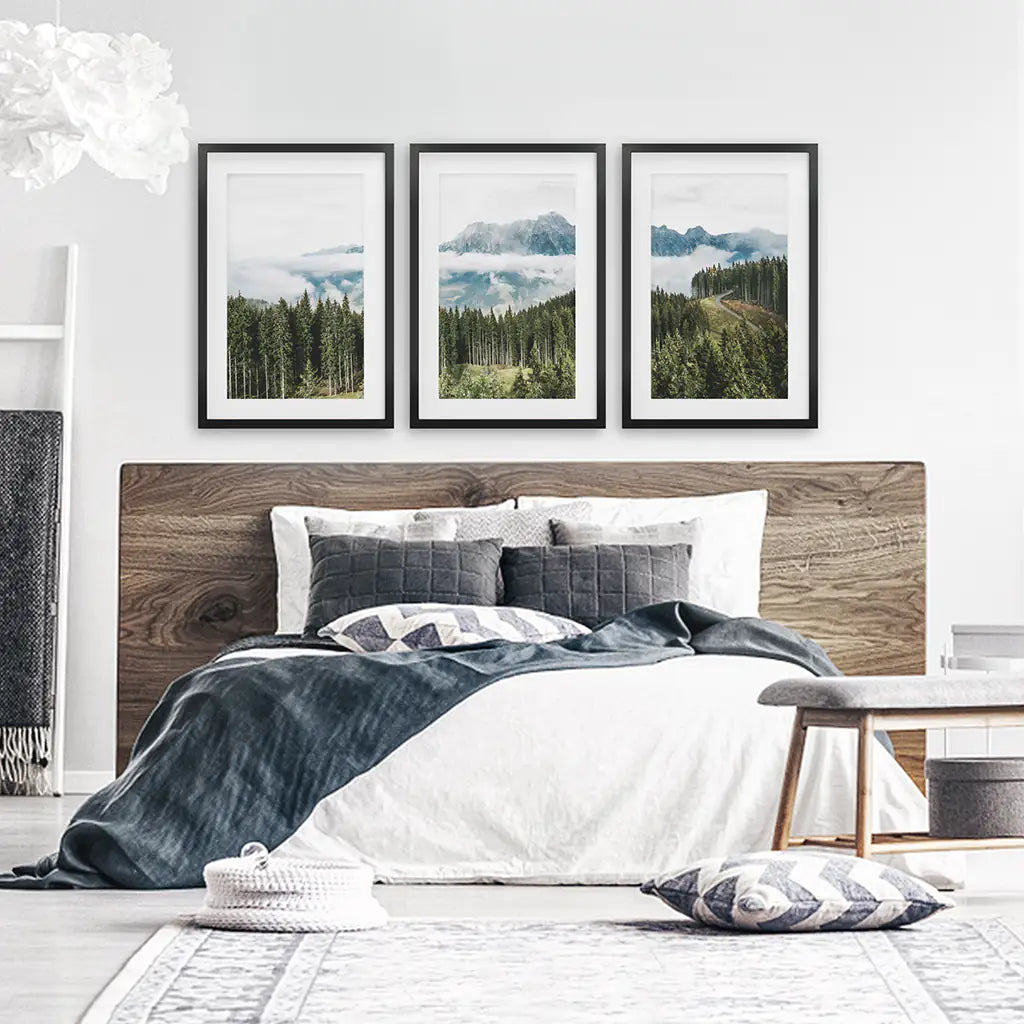 Pine Forest Blue Mountains Wall Art, 3 Piece Set