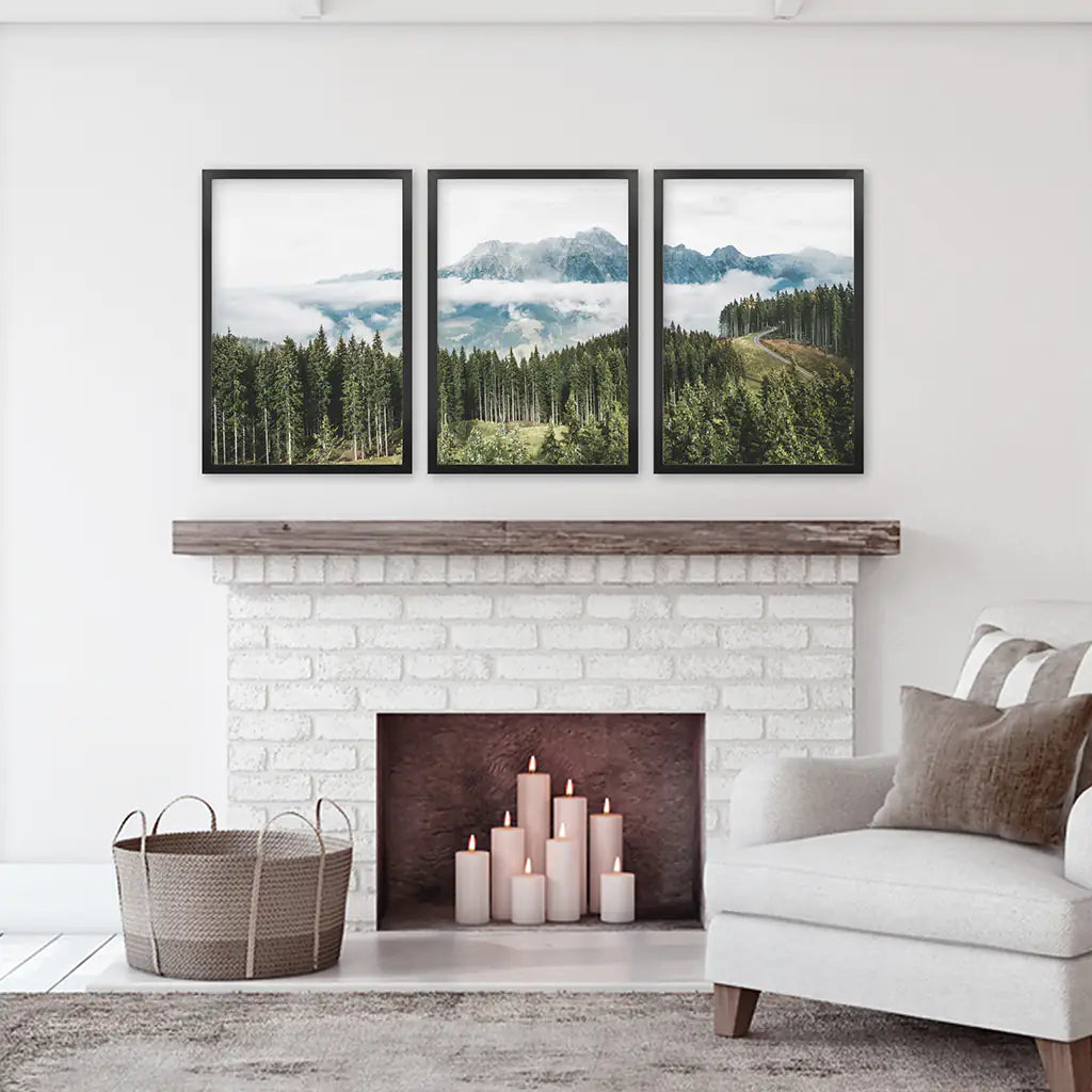 Pine Forest Blue Mountains Wall Art, 3 Piece Set