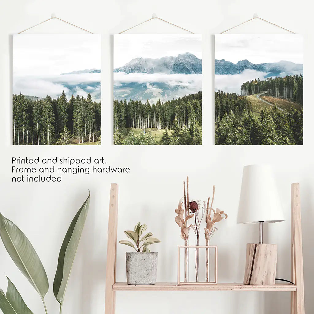 Pine Forest Blue Mountains Wall Art, 3 Piece Set