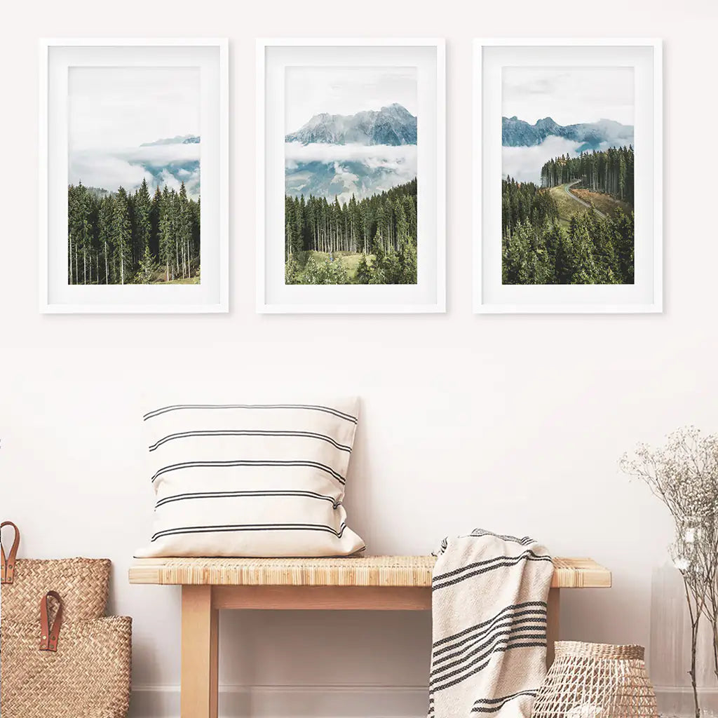Pine Forest Blue Mountains Wall Art, 3 Piece Set
