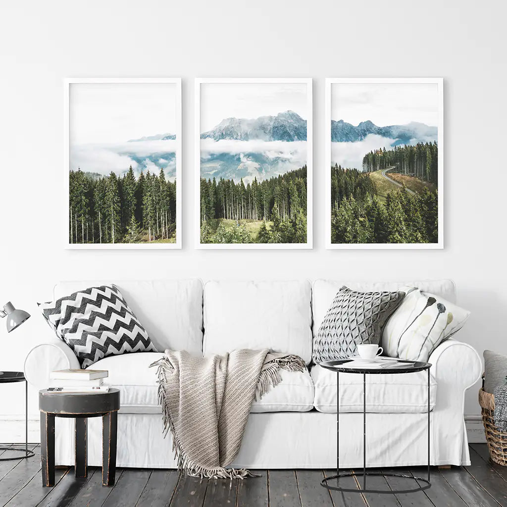 Pine Forest Blue Mountains Wall Art, 3 Piece Set