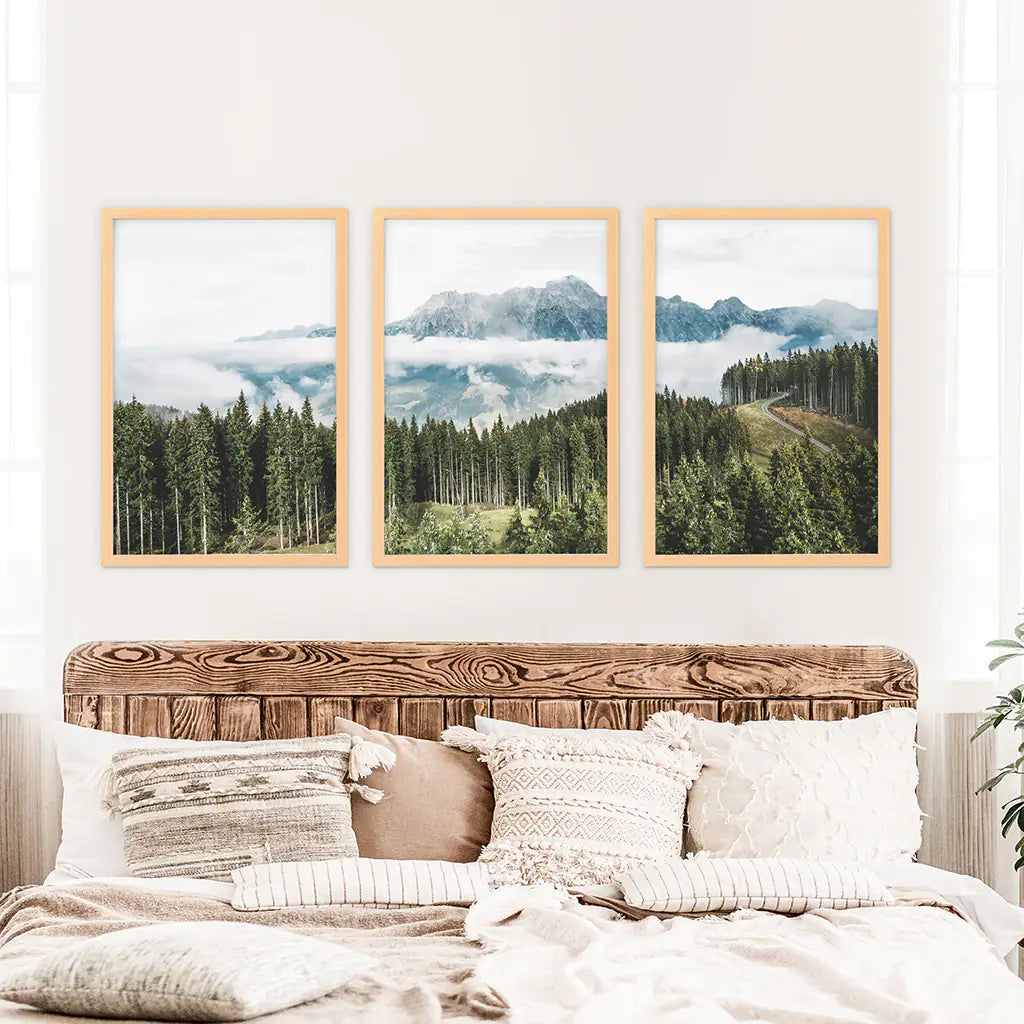 Pine Forest Blue Mountains Wall Art, 3 Piece Set