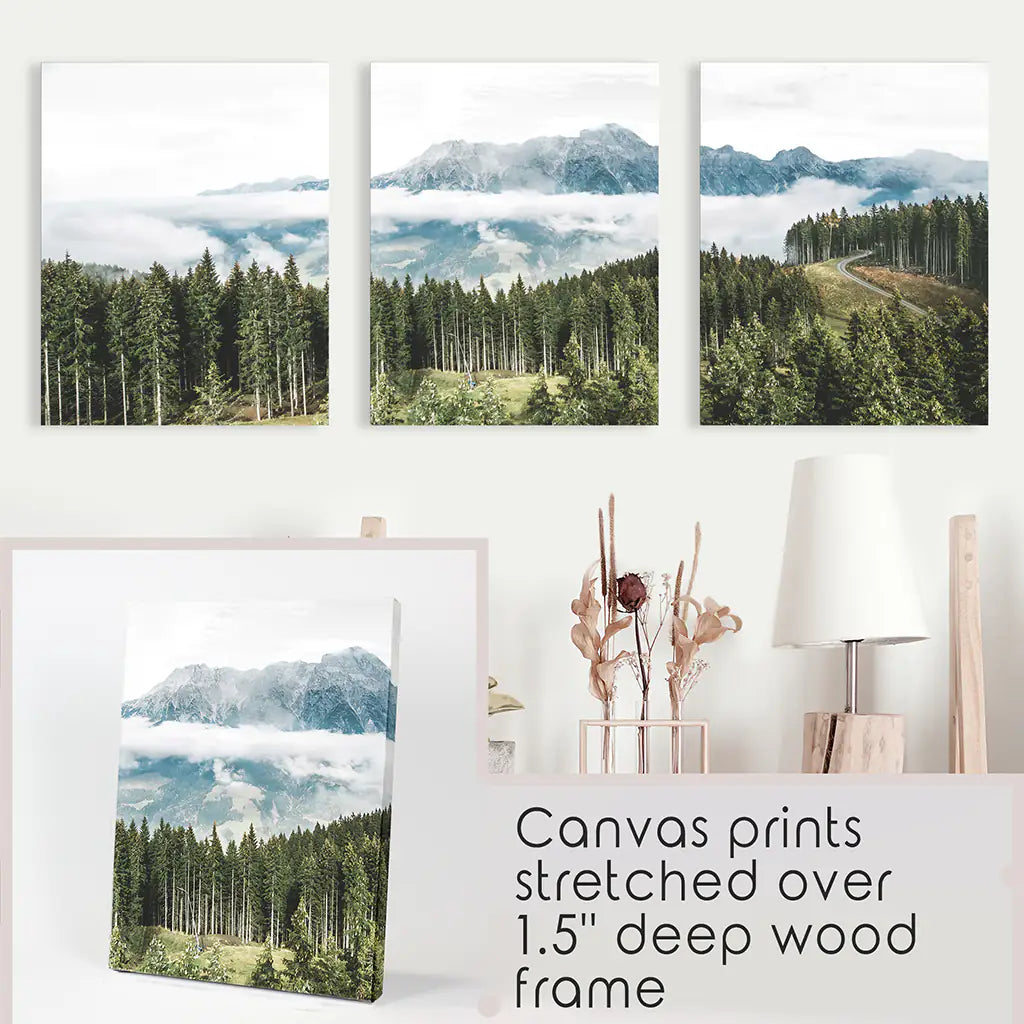 Pine Forest Blue Mountains Wall Art, 3 Piece Set