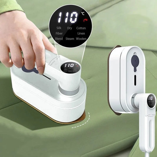 Foldable handheld garment steamer with digital screen, 8 fabric modes
