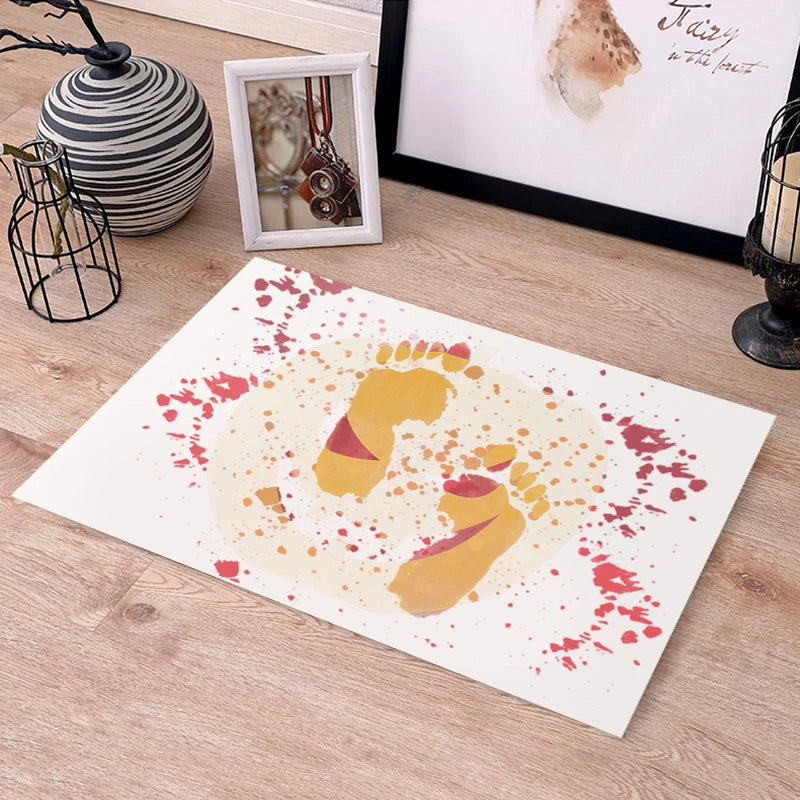 Foot stepping onto water-activated prank mat