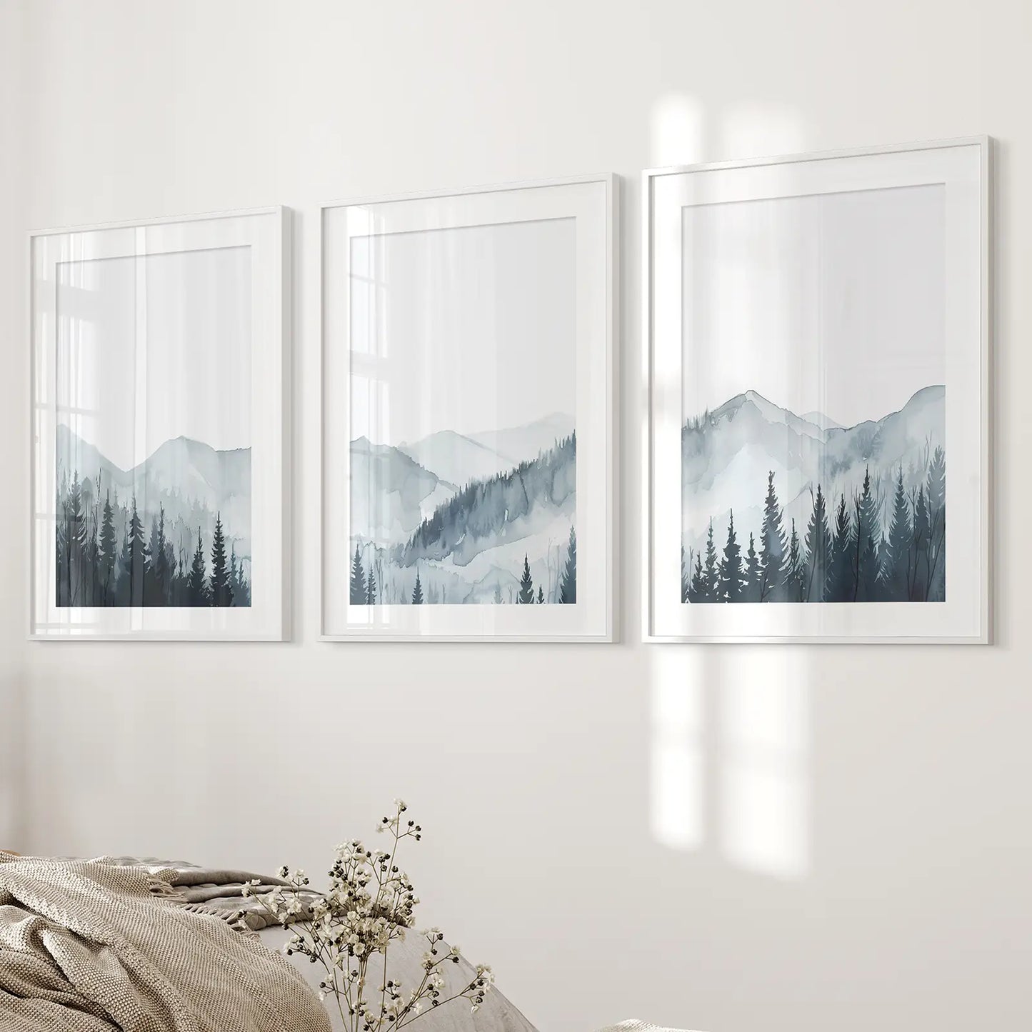 Watercolor Mountain Forest Wall Art Set of 3